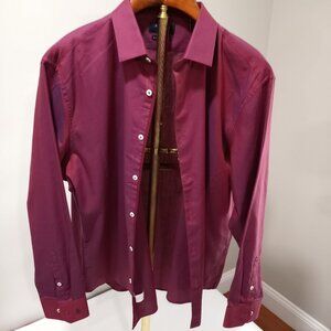 PENGUIN SLIM FIT BURGUNDY/ BLUE UNDERTONE LONG SLEEVE DRESS SHIRT MEN SIZE XL